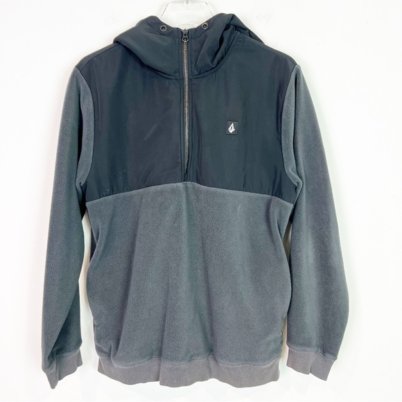 VOLCOM GRAY BLACK FLEECE 1/4 ZIP HOODED PULLOVER JACKET MENS SZ SMALL - Picture 1 of 5